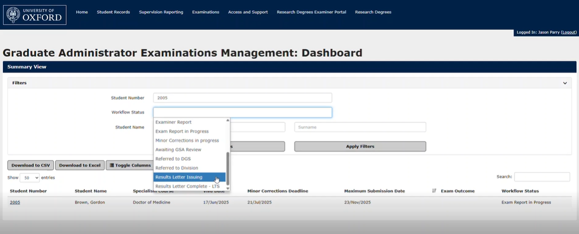 graduate admin dashboard
